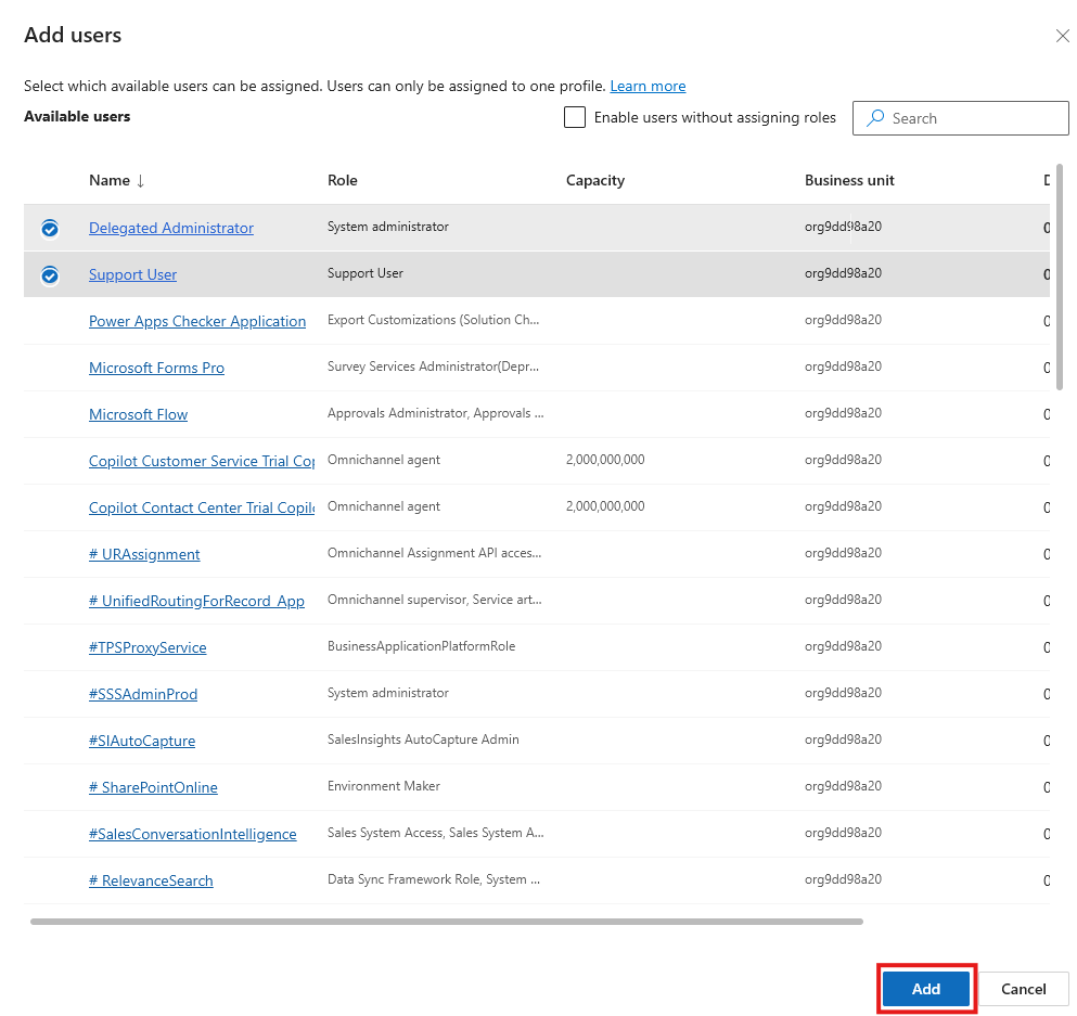 Add selected users