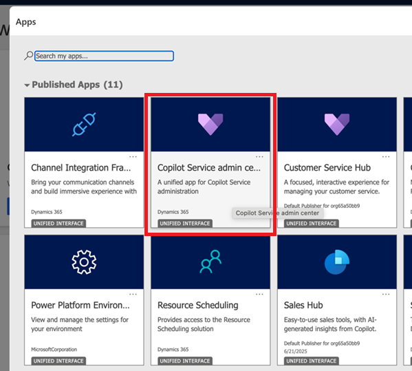 Copilot Service Admin Center